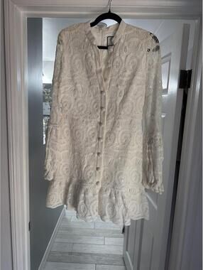ALEXIS Cream Lace Long Sleeve Button Front Peplum Top Dress Size XL